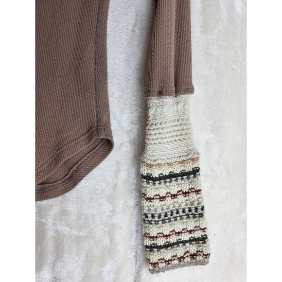 Free People Waffle Knit Bell Sleeve Thermal Top Mocha Brown Size S - Picture 4 of 7
